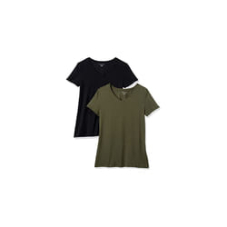 Amazon Essentials Women's Classic-Fit Short-Sleeve V-Neck T-Shirt  Pack of 2  Olive/Black  X-Small