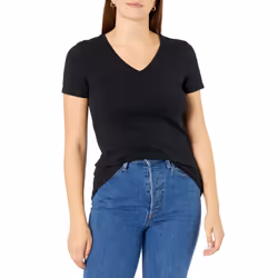 Amazon Essentials Women's Classic-Fit Short-Sleeve V-Neck T-Shirt  Pack of 2  Olive/Black  XX-Large