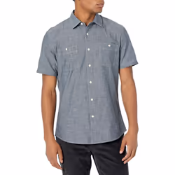 Amazon Essentials Mens Slim-Fit Short-Sleeve chambray Shirt  grey  X-Small