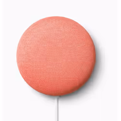 Google Nest Mini, Google Assistant, Round, Coral colour, Fabric, Plastic, Chromecast, Android, iOS