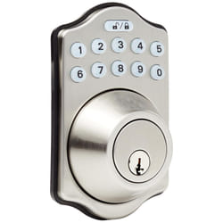 Amazon Basics Traditional Electronic Keyless Keypad Deadbolt Door Lock  Keyed Entry Option  1-Pack  Satin Nickel
