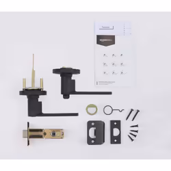 Amazon Basics Contemporary Reno Door Lever with Lock  Privacy  Matte Black