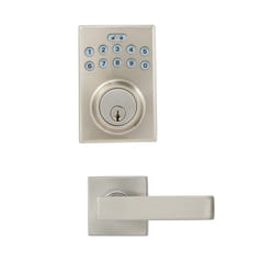 Amazon Basics - Contemporary Electronic Keypad Deadbolt Door Lock with Passage Lever  4.56 x 3.01 x 0.1 in  Satin Nickel  1-Pack