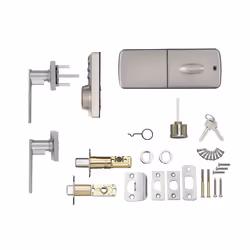 Amazon Basics - Contemporary Electronic Keypad Deadbolt Door Lock with Passage Lever  4.56 x 3.01 x 0.1 in  Satin Nickel  1-Pack