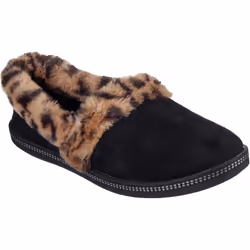 ) Skechers cali cozy campfire f womens ladies full slippers black/leopard print - 7 (Adults'