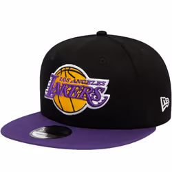 New Era LA Lakers 9FIFTY Stretch Flat Visor Snapback Cap Hat - Black - S/M, Black