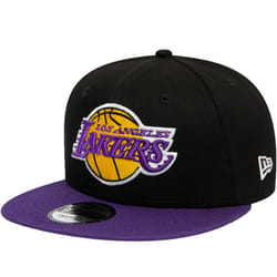 New Era LA Lakers 9FIFTY Stretch Flat Visor Snapback Cap Hat - Black - S/M, Black