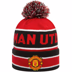 New Era Manchester United Man UTD Football Striped Beanie Bobble Hat - Red
