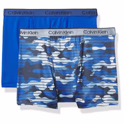 Calvin Klein Boys' Performance Boxer Brief Underwear 2 Pack Camo/Blu