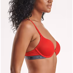 Tommy Hilfiger Women's Micro Push Up Bra with Lace Straps  Apple Red