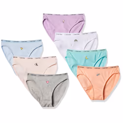Calvin Klein Girls Cotton Underwear Bikini Panties 7 Pack Fun Icons Medium