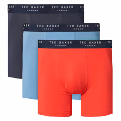 Ted Baker Mens 3-Pack Flexible Breathable Contour Pouch Cotton Boxer Briefs - L, Navy/Aegean Blue/Lychee