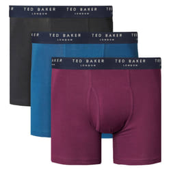 Ted Baker Mens 3-Pack Flexible Breathable Contour Pouch Cotton Boxer Briefs - M, Black/Gibraltar Sea/Potent Purple