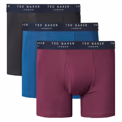 Ted Baker Mens 3-Pack Flexible Breathable Contour Pouch Cotton Boxer Briefs - S, Black/Gibraltar Sea/Potent Purple