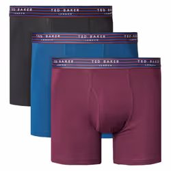 Ted Baker Mens 3-Pack Flexible Breathable Contour Pouch Cotton Boxer Briefs - XL, Black/Gibraltar Sea/Potent Purple