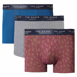 Ted Baker Mens 3 Pack Patterned Comfort Cotton Stretch Boxer Briefs - S, Gibraltar Sea/Heather Grey/Potent Purple