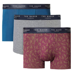 Ted Baker Mens 3 Pack Patterned Comfort Cotton Stretch Boxer Briefs - S, Gibraltar Sea/Heather Grey/Potent Purple