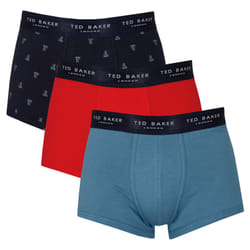 Ted Baker Mens 3 Pack Patterned Comfort Cotton Stretch Boxer Briefs - S, Lychee/Aegean Blue/Navy Wikket