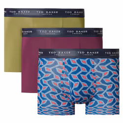 Ted Baker Mens 3 Pack Patterned Comfort Cotton Stretch Boxer Briefs - S, Capulet Olive/Potent Purple/Gibraltar Sea