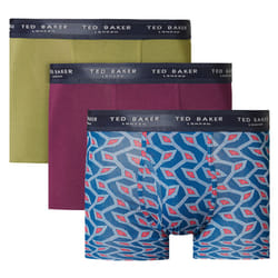 Ted Baker Mens 3 Pack Patterned Comfort Cotton Stretch Boxer Briefs - S, Capulet Olive/Potent Purple/Gibraltar Sea