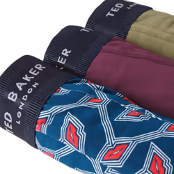 Ted Baker Mens 3 Pack Patterned Comfort Cotton Stretch Boxer Briefs - S, Capulet Olive/Potent Purple/Gibraltar Sea
