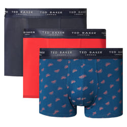 Ted Baker Mens 3 Pack Patterned Comfort Cotton Stretch Boxer Briefs - S, Navy/Lychee/Gibraltar Sea