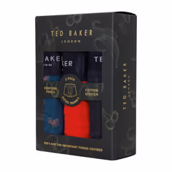 Ted Baker Mens 3 Pack Patterned Comfort Cotton Stretch Boxer Briefs - S, Navy/Lychee/Gibraltar Sea