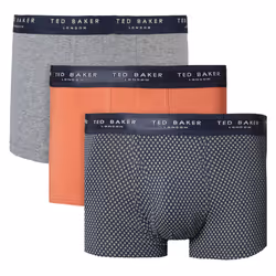 Ted Baker Mens 3 Pack Patterned Comfort Cotton Stretch Boxer Briefs - S, Grey Heather/Hot Sauce/Navy Holwood