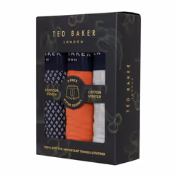 Ted Baker Mens 3 Pack Patterned Comfort Cotton Stretch Boxer Briefs - S, Grey Heather/Hot Sauce/Navy Holwood