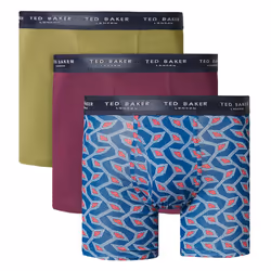 Ted Baker Mens 2021 3-Pack Cotton Contour Pouch Breathable Fashion Boxer Briefs - S, Capulet Olive/Purple/Gibraltar
