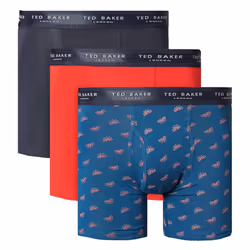 Ted Baker Mens 2021 3-Pack Cotton Contour Pouch Breathable Fashion Boxer Briefs - S, Navy/Lychee/Gibraltar Sea Deposit