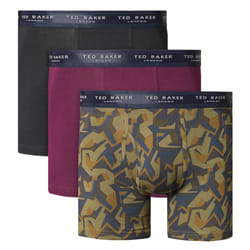 Ted Baker Mens 2021 3-Pack Cotton Contour Pouch Breathable Fashion Boxer Briefs - S, Black/Potent Purple/Olive Enga