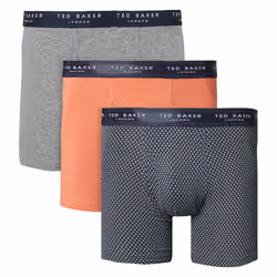 Ted Baker Mens 2021 3-Pack Cotton Contour Pouch Breathable Fashion Boxer Briefs - S, Grey Heather/Hot Sauce/Navy