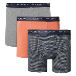 Ted Baker Mens 2021 3-Pack Cotton Contour Pouch Breathable Fashion Boxer Briefs - S, Grey Heather/Hot Sauce/Navy
