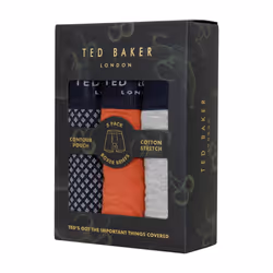 Ted Baker Mens 2021 3-Pack Cotton Contour Pouch Breathable Fashion Boxer Briefs - S, Grey Heather/Hot Sauce/Navy