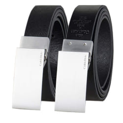 Calvin Klein Men's Reversible Dress Belt with Plaque Buckle  Deep Black/Black  Medium (34-36)