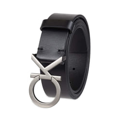 Calvin Klein Men's Casual CK Monogram Cut Out Buckle Belt  Deep Black  Small (30-32)