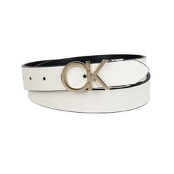 Calvin Klein Women's Two-in-One Reversible CK Monogram Buckle  White/Black Plaque  Small