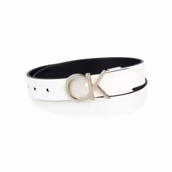 Calvin Klein Women's Two-in-One Reversible CK Monogram Buckle  White/Black Plaque  Medium