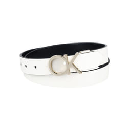 Calvin Klein Women's Two-in-One Reversible CK Monogram Buckle  White/Black Plaque  Medium