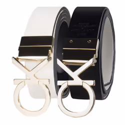 Calvin Klein Women's Two-in-One Reversible CK Monogram Buckle  White/Black Plaque  Medium