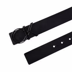 Calvin Klein Men's Casual CK Monogram Cut Out Buckle Belt  Double Black  Small (30-32)