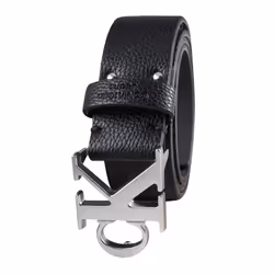 Calvin Klein Men's Logo Buckle Belt Black/Silver Small (30-32)