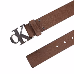Calvin Klein Men's Casual Ck Monogram Cut Out Buckle Belt  Logo Light Brown  Large (38-40)