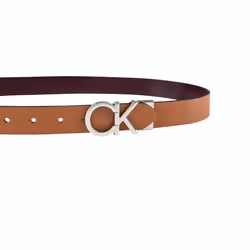 Calvin Klein Women's Two-in-one Reversible Ck Monogram Plaque Buckle  Tan/Red  Large