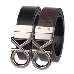 Calvin Klein Men's CK Buckle Rev Belt  Black/Brown Plaque  Large (38-40)