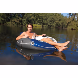 Intex 58825EP River Run 1 Inflatable Floating Lounge: Comfortable Backrest - Built-in Cup Holders - Handles - Grab Rope - 220lb Capacity- Bl