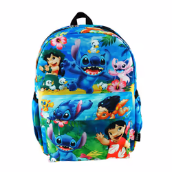 Lilo And Stitch Deluxe Oversize Print Large 16"""" Backpack with Laptop Compartment - A19563 Multi-color