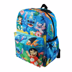 Lilo And Stitch Deluxe Oversize Print Large 16"""" Backpack with Laptop Compartment - A19563 Multi-color