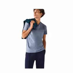 Lacoste mens Short Sleeve V-neck Pima Cotton Jersey T-shirt T Shirt Light Indigo Blue Small US